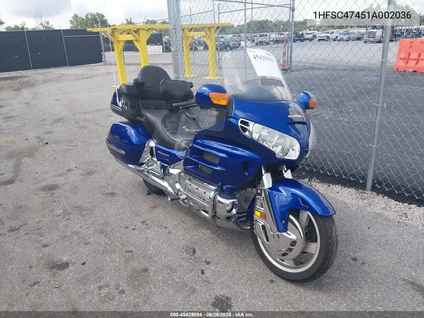 2001 Honda Gl1800 A VIN: 1HFSC47451A002036 Lot: 45429094