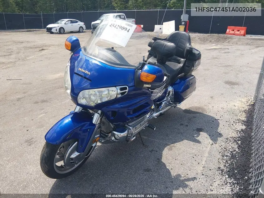 2001 Honda Gl1800 A VIN: 1HFSC47451A002036 Lot: 45429094