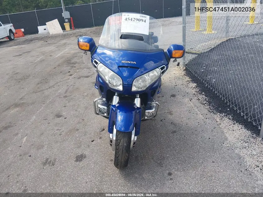 2001 Honda Gl1800 A VIN: 1HFSC47451A002036 Lot: 45429094