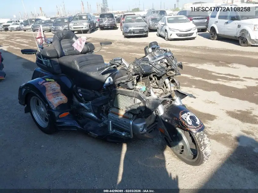2002 Honda Gl1800 VIN: 1HFSC47072A108258 Lot: 44296369