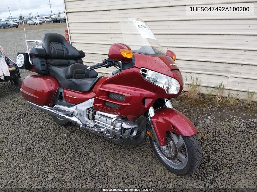 2002 Honda Gl1800 A VIN: 1HFSC47492A100200 Lot: 45199232