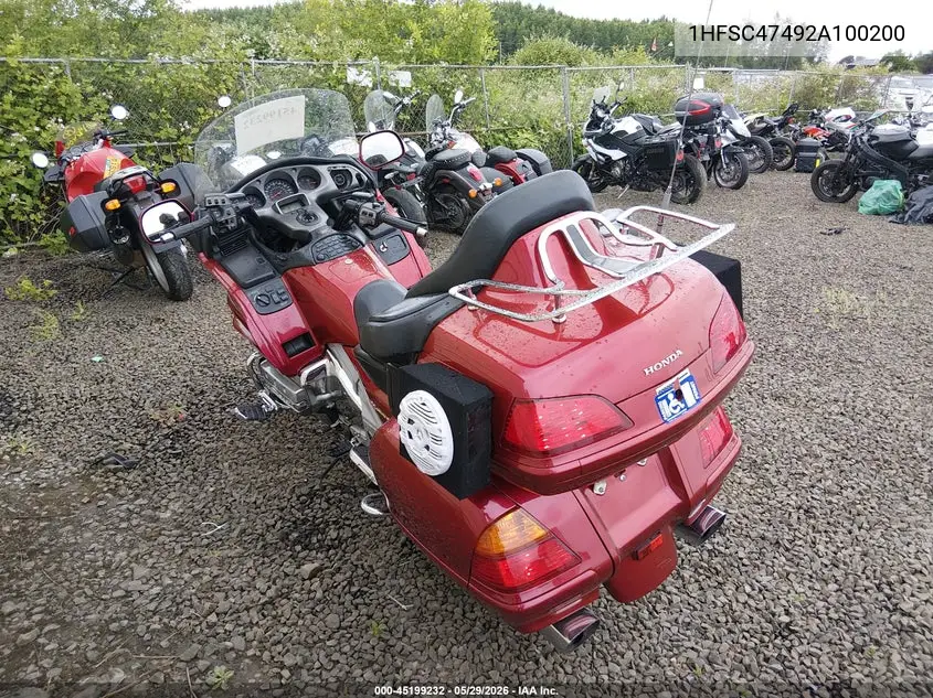 2002 Honda Gl1800 A VIN: 1HFSC47492A100200 Lot: 45199232