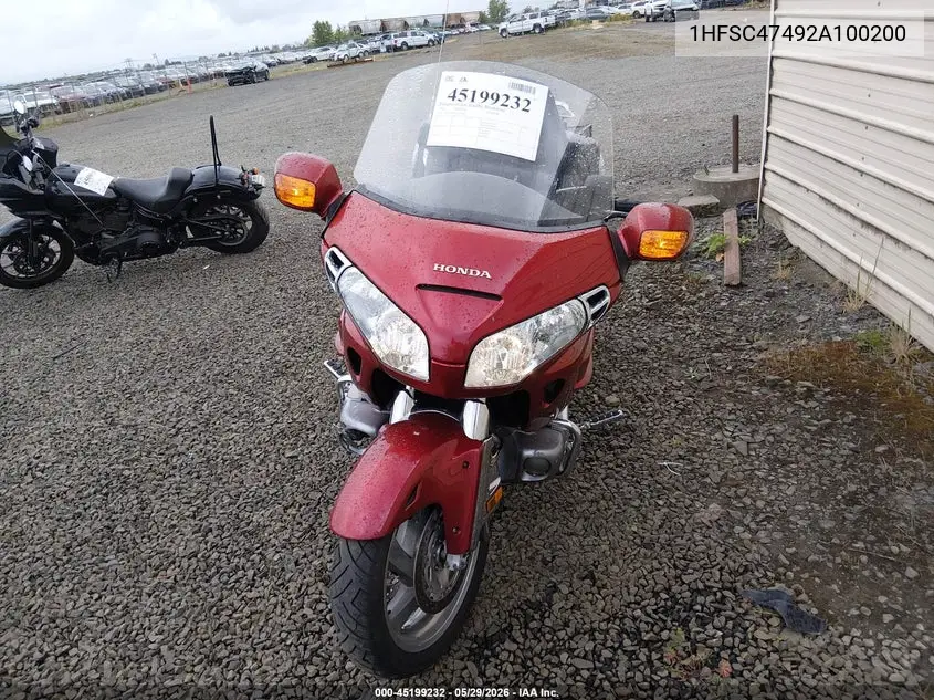 2002 Honda Gl1800 A VIN: 1HFSC47492A100200 Lot: 45199232