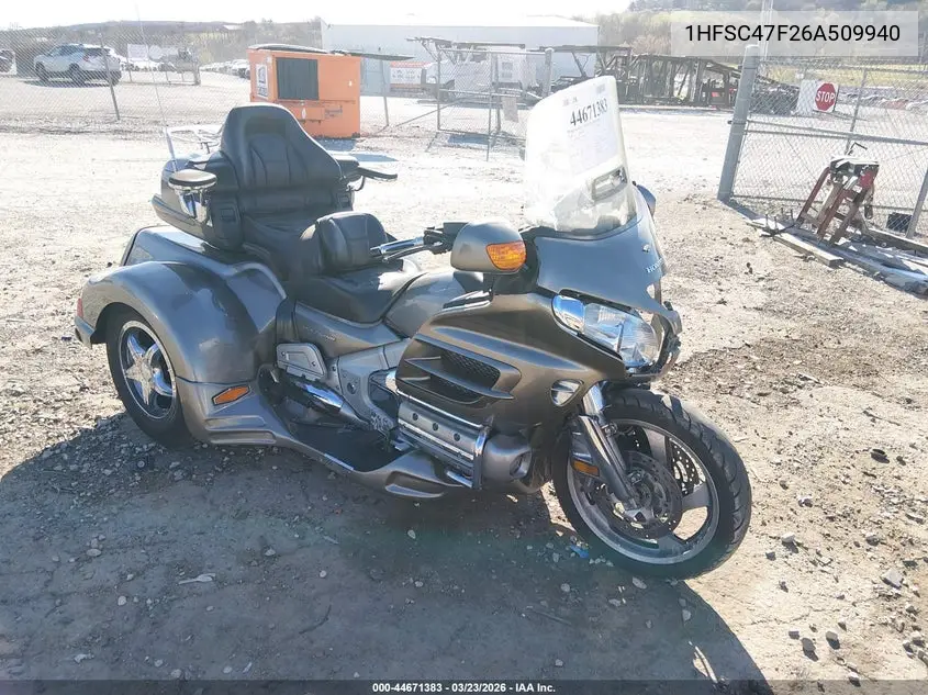 2006 Honda Gl1800 VIN: 1HFSC47F26A509940 Lot: 44671383