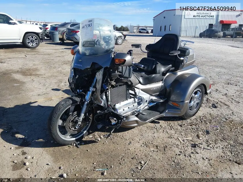 2006 Honda Gl1800 VIN: 1HFSC47F26A509940 Lot: 44671383