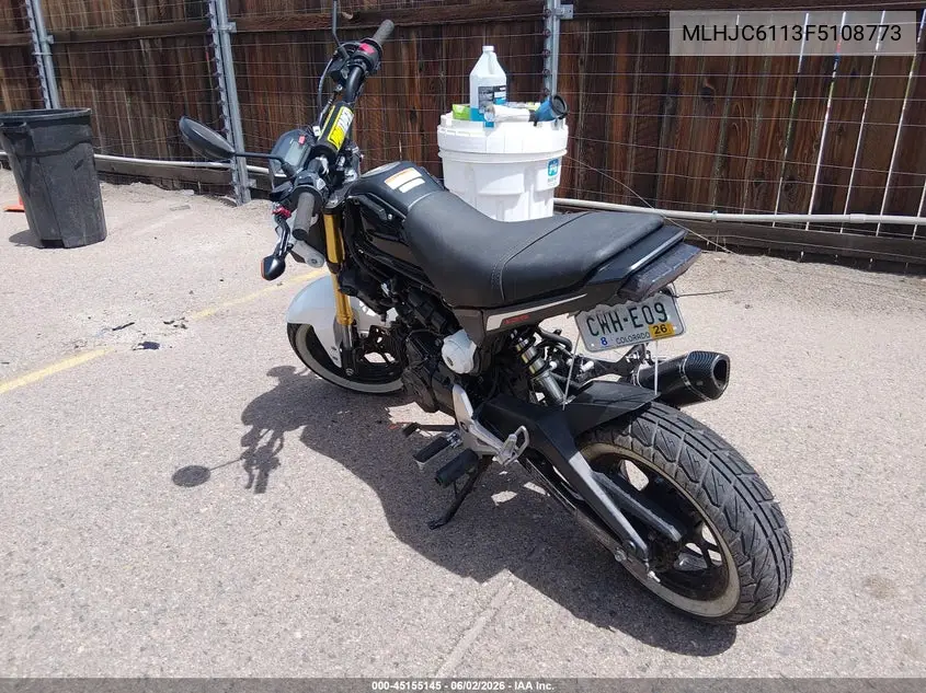 2015 Honda Grom 125 VIN: MLHJC6113F5108773 Lot: 45155145