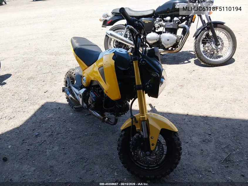 2015 Honda Grom 125 VIN: MLHJC6118F5110194 Lot: 45359687