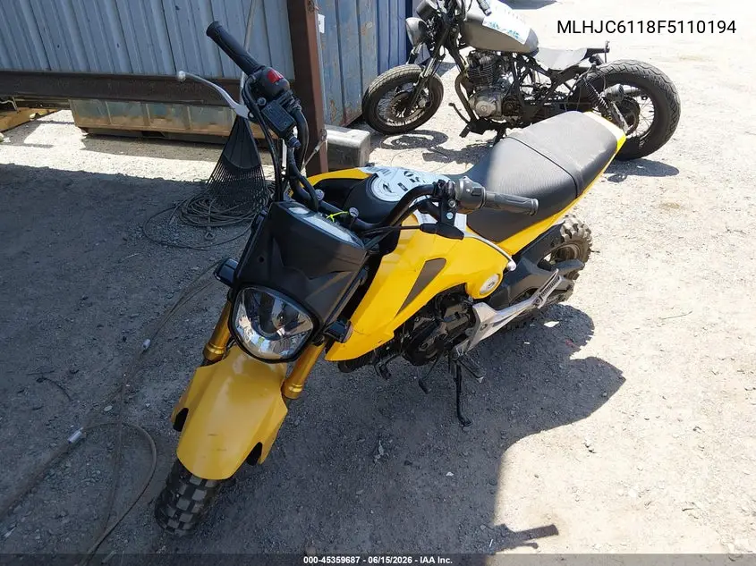 2015 Honda Grom 125 VIN: MLHJC6118F5110194 Lot: 45359687
