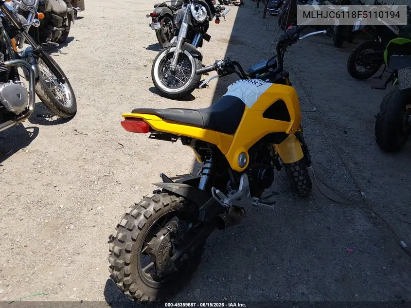 2015 Honda Grom 125 VIN: MLHJC6118F5110194 Lot: 45359687