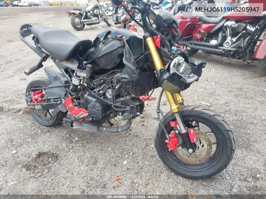 2017 Honda Grom 125 VIN: MLHJC6119H5205947 Lot: 43749959