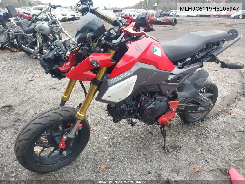 2017 Honda Grom 125 VIN: MLHJC6119H5205947 Lot: 43749959