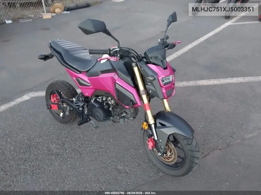 2018 Honda Grom VIN: MLHJC751XJ5003351 Lot: 45502790