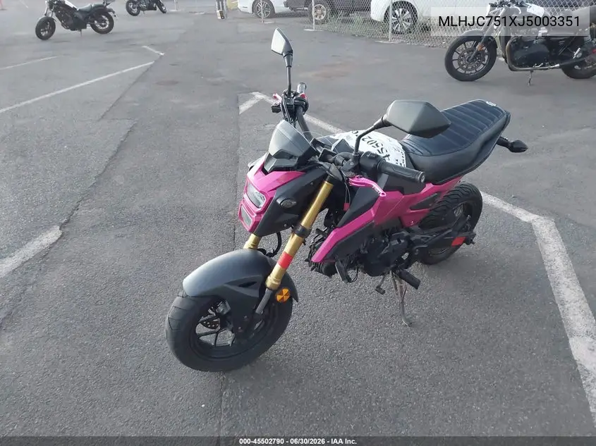 2018 Honda Grom VIN: MLHJC751XJ5003351 Lot: 45502790