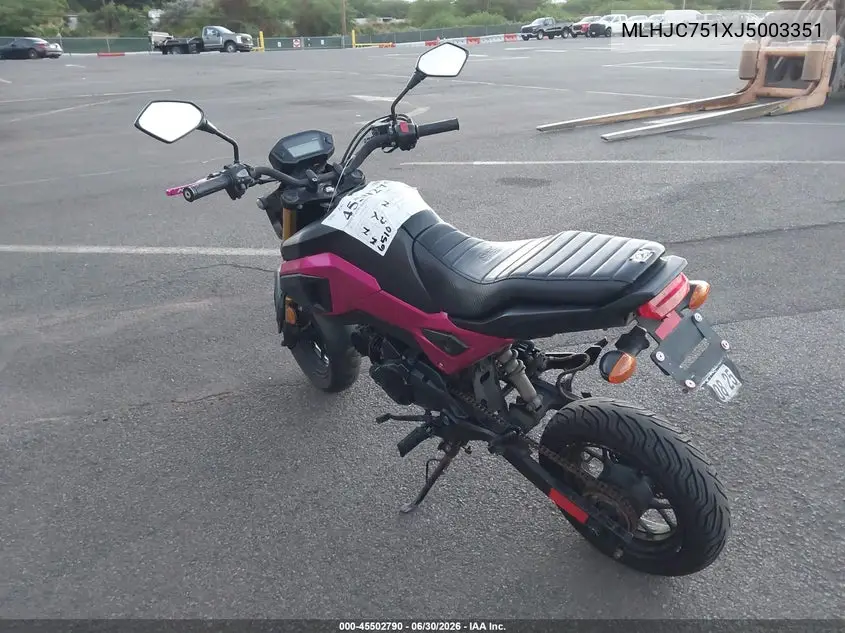 2018 Honda Grom VIN: MLHJC751XJ5003351 Lot: 45502790