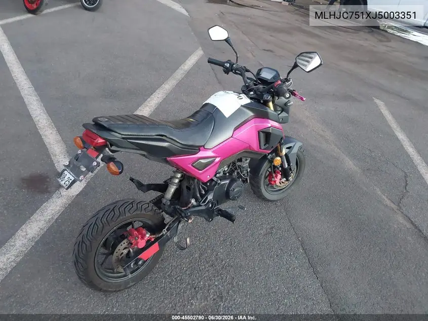 2018 Honda Grom VIN: MLHJC751XJ5003351 Lot: 45502790
