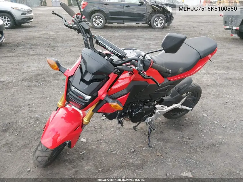 2019 Honda Grom 125 VIN: MLHJC7516K5100550 Lot: 44776687