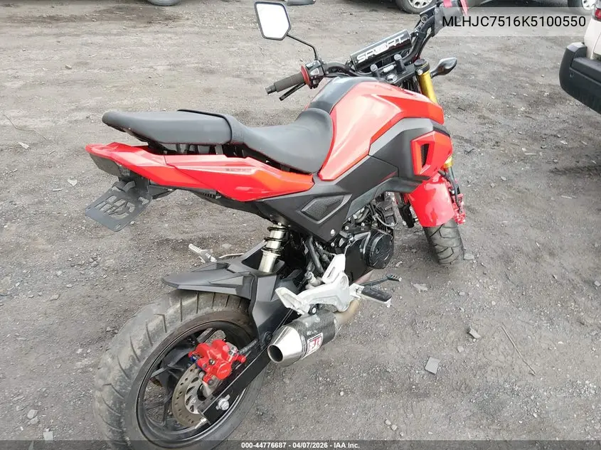 2019 Honda Grom 125 VIN: MLHJC7516K5100550 Lot: 44776687