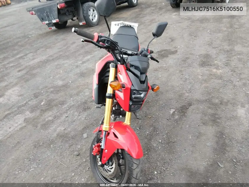 2019 Honda Grom 125 VIN: MLHJC7516K5100550 Lot: 44776687