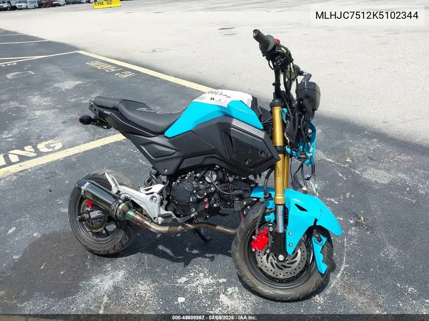 2019 Honda Grom 125 VIN: MLHJC7512K5102344 Lot: 45600267