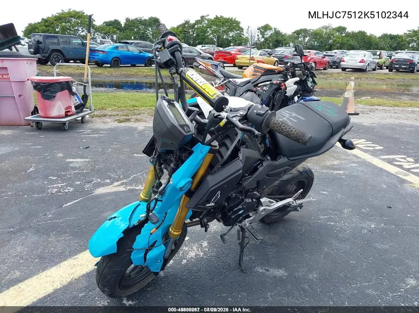 2019 Honda Grom 125 VIN: MLHJC7512K5102344 Lot: 45600267