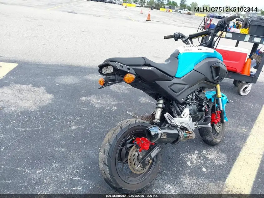 2019 Honda Grom 125 VIN: MLHJC7512K5102344 Lot: 45600267