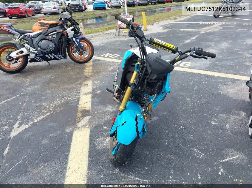 2019 Honda Grom 125 VIN: MLHJC7512K5102344 Lot: 45600267