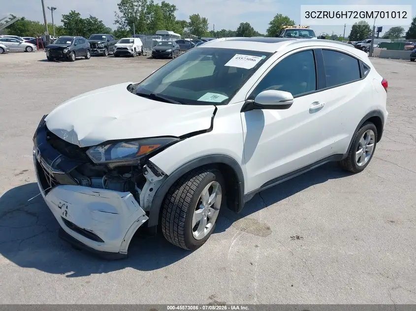 2016 Honda Hr-V Ex-L VIN: 3CZRU6H72GM701012 Lot: 45573086