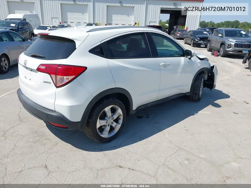 2016 Honda Hr-V Ex-L VIN: 3CZRU6H72GM701012 Lot: 45573086