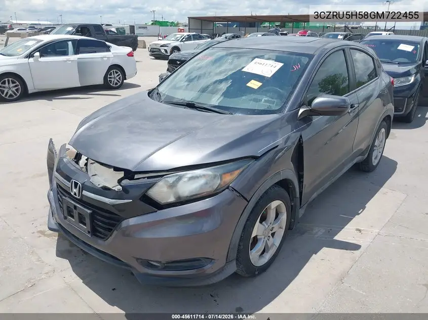 2016 Honda Hr-V Ex VIN: 3CZRU5H58GM722455 Lot: 45611714