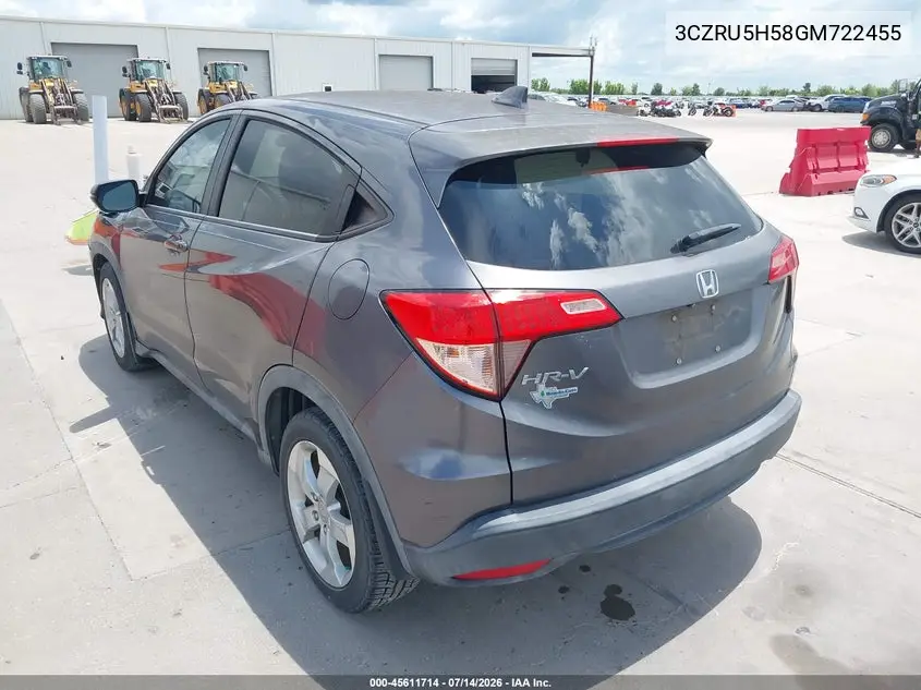 2016 Honda Hr-V Ex VIN: 3CZRU5H58GM722455 Lot: 45611714