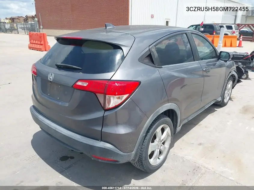 2016 Honda Hr-V Ex VIN: 3CZRU5H58GM722455 Lot: 45611714