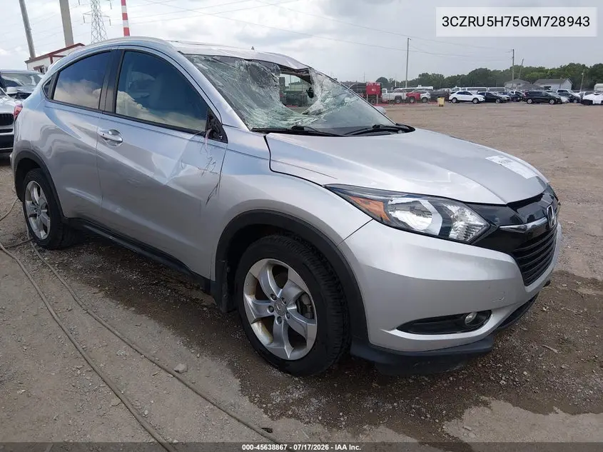 2016 Honda Hr-V Ex-L VIN: 3CZRU5H75GM728943 Lot: 45638867