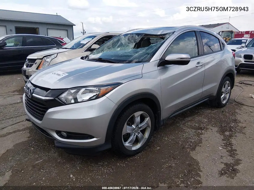 2016 Honda Hr-V Ex-L VIN: 3CZRU5H75GM728943 Lot: 45638867