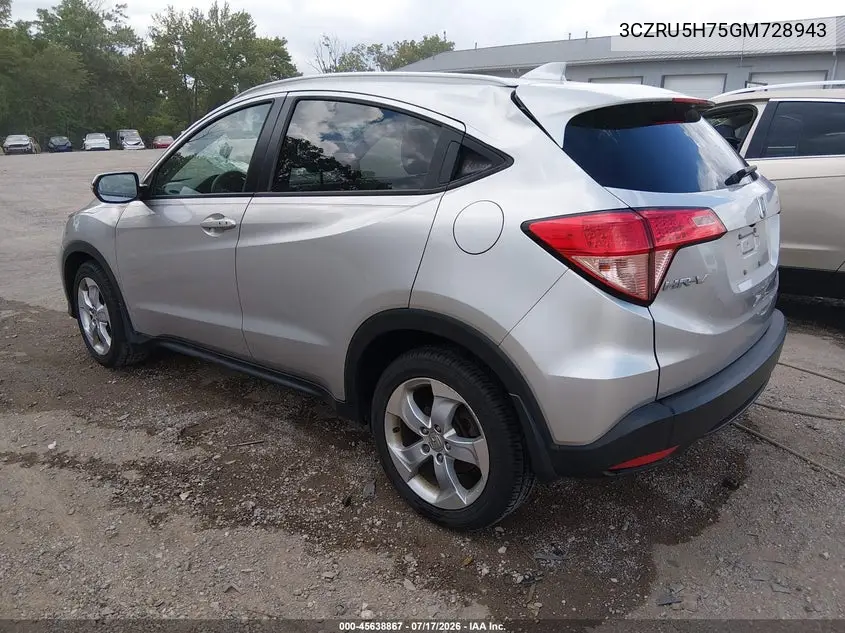 2016 Honda Hr-V Ex-L VIN: 3CZRU5H75GM728943 Lot: 45638867
