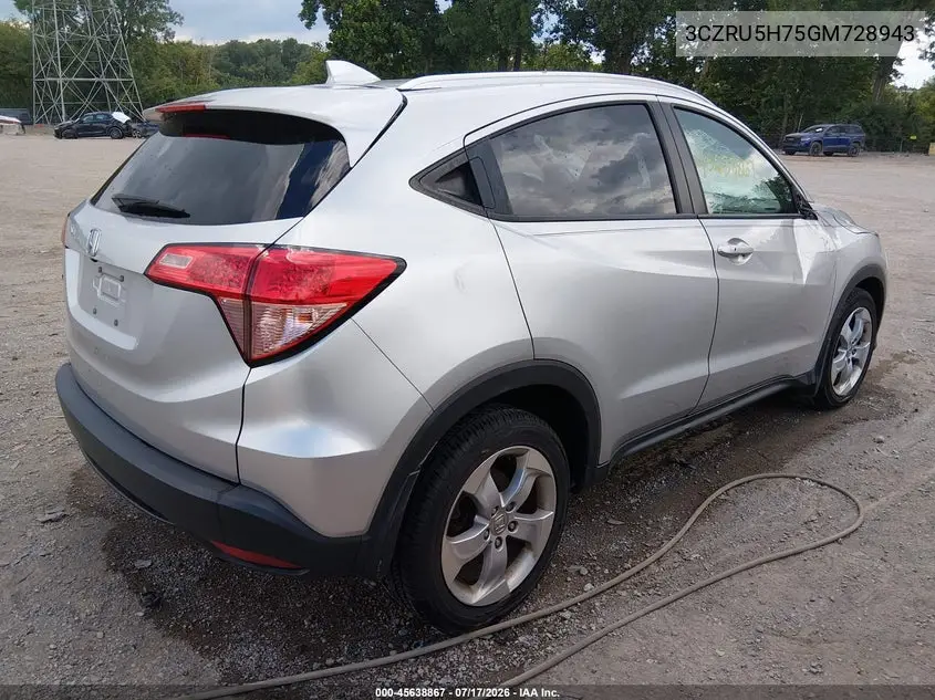 2016 Honda Hr-V Ex-L VIN: 3CZRU5H75GM728943 Lot: 45638867