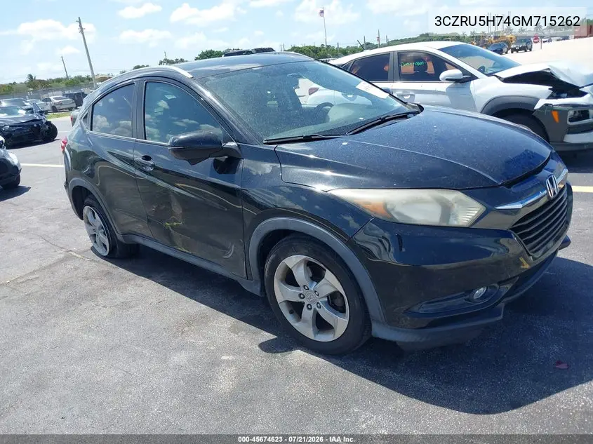 2016 Honda Hr-V Ex-L VIN: 3CZRU5H74GM715262 Lot: 45674623