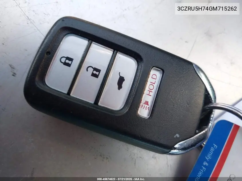 2016 Honda Hr-V Ex-L VIN: 3CZRU5H74GM715262 Lot: 45674623
