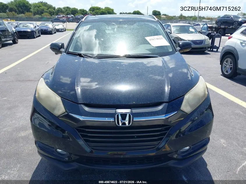 2016 Honda Hr-V Ex-L VIN: 3CZRU5H74GM715262 Lot: 45674623