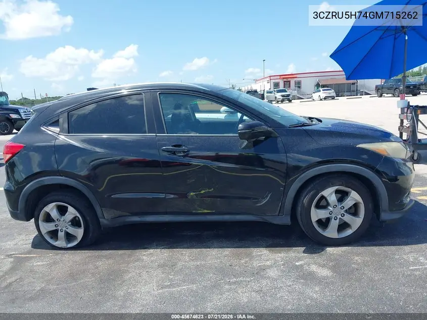2016 Honda Hr-V Ex-L VIN: 3CZRU5H74GM715262 Lot: 45674623