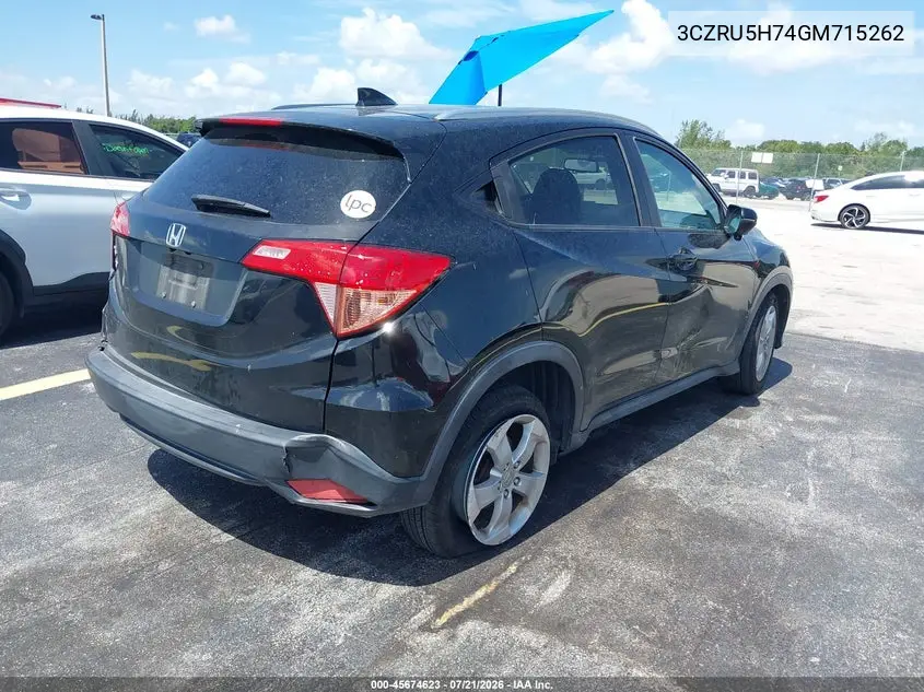 2016 Honda Hr-V Ex-L VIN: 3CZRU5H74GM715262 Lot: 45674623