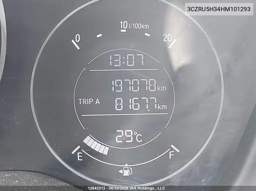 2017 Honda Hr-V VIN: 3CZRU5H34HM101293 Lot: 12643312
