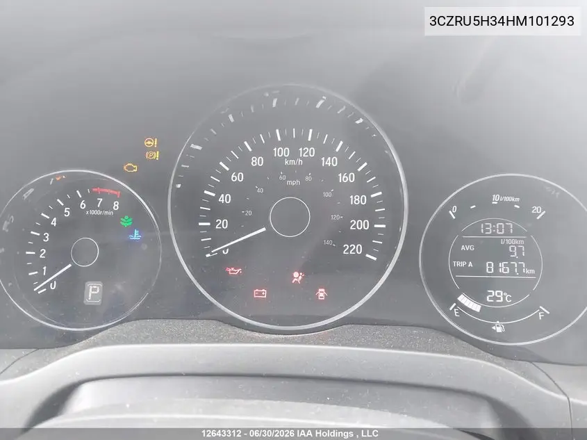 2017 Honda Hr-V VIN: 3CZRU5H34HM101293 Lot: 12643312