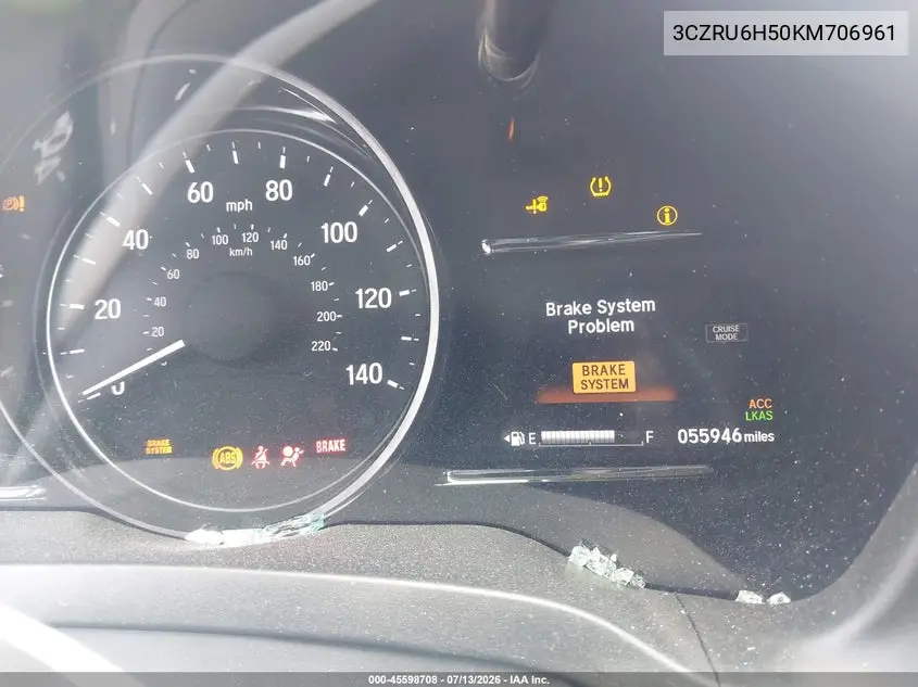 2019 Honda Hr-V Ex VIN: 3CZRU6H50KM706961 Lot: 45598708