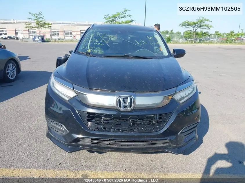2021 Honda Hr-V VIN: 3CZRU6H93MM102505 Lot: 12643346