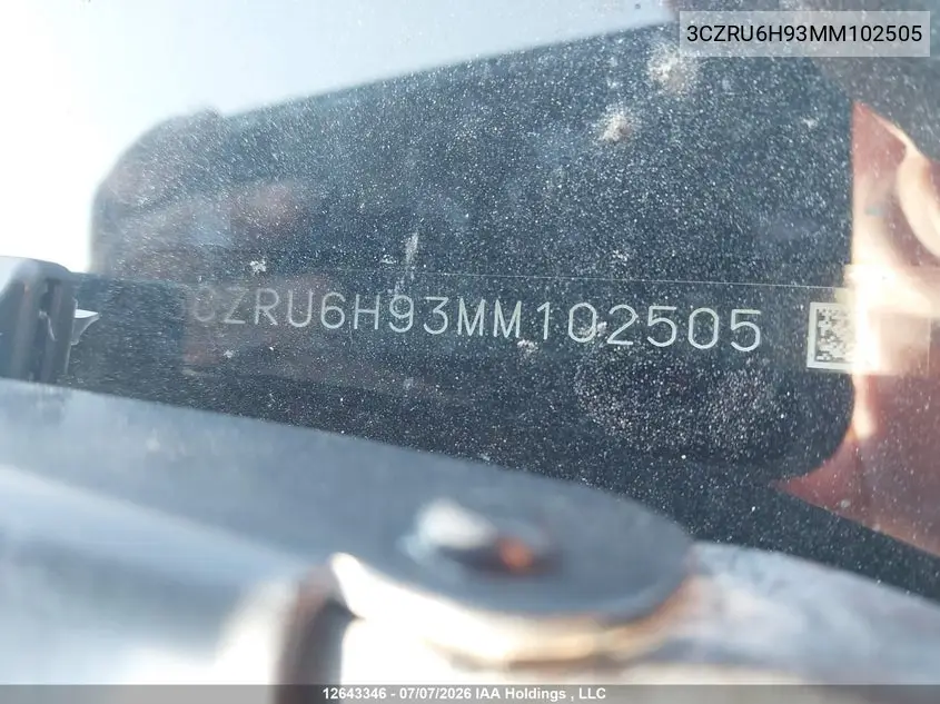 2021 Honda Hr-V VIN: 3CZRU6H93MM102505 Lot: 12643346