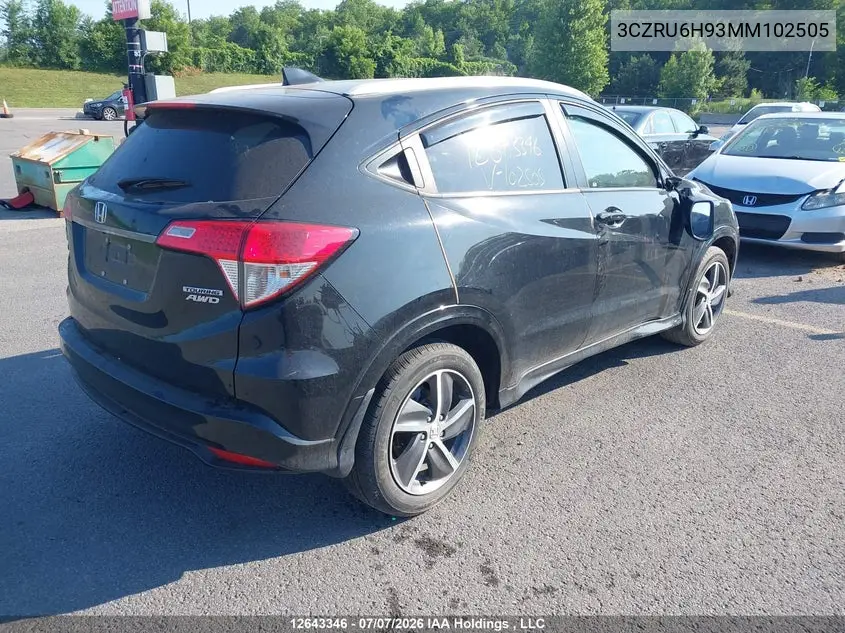 2021 Honda Hr-V VIN: 3CZRU6H93MM102505 Lot: 12643346