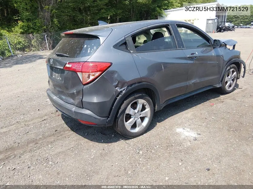 2021 Honda Hr-V 2Wd Lx VIN: 3CZRU5H33MM721529 Lot: 45487378