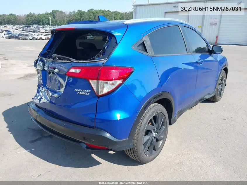 2022 Honda Hr-V Awd Sport VIN: 3CZRU6H15NM767031 Lot: 45624598