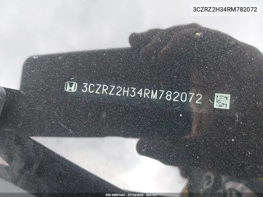 2024 Honda Hr-V Awd Lx VIN: 3CZRZ2H34RM782072 Lot: 45601447