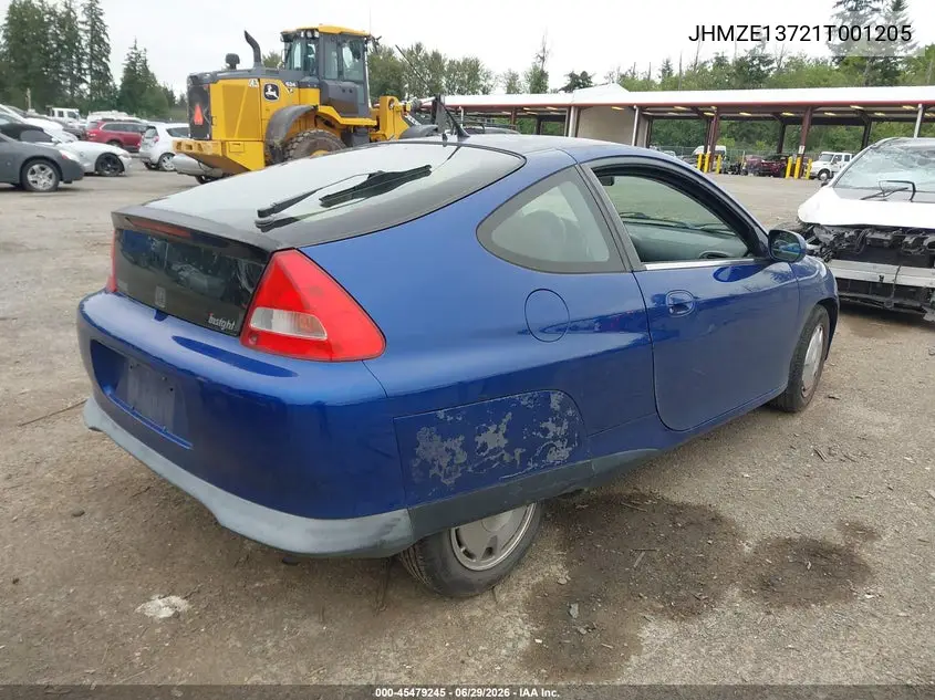2001 Honda Insight VIN: JHMZE13721T001205 Lot: 45479245